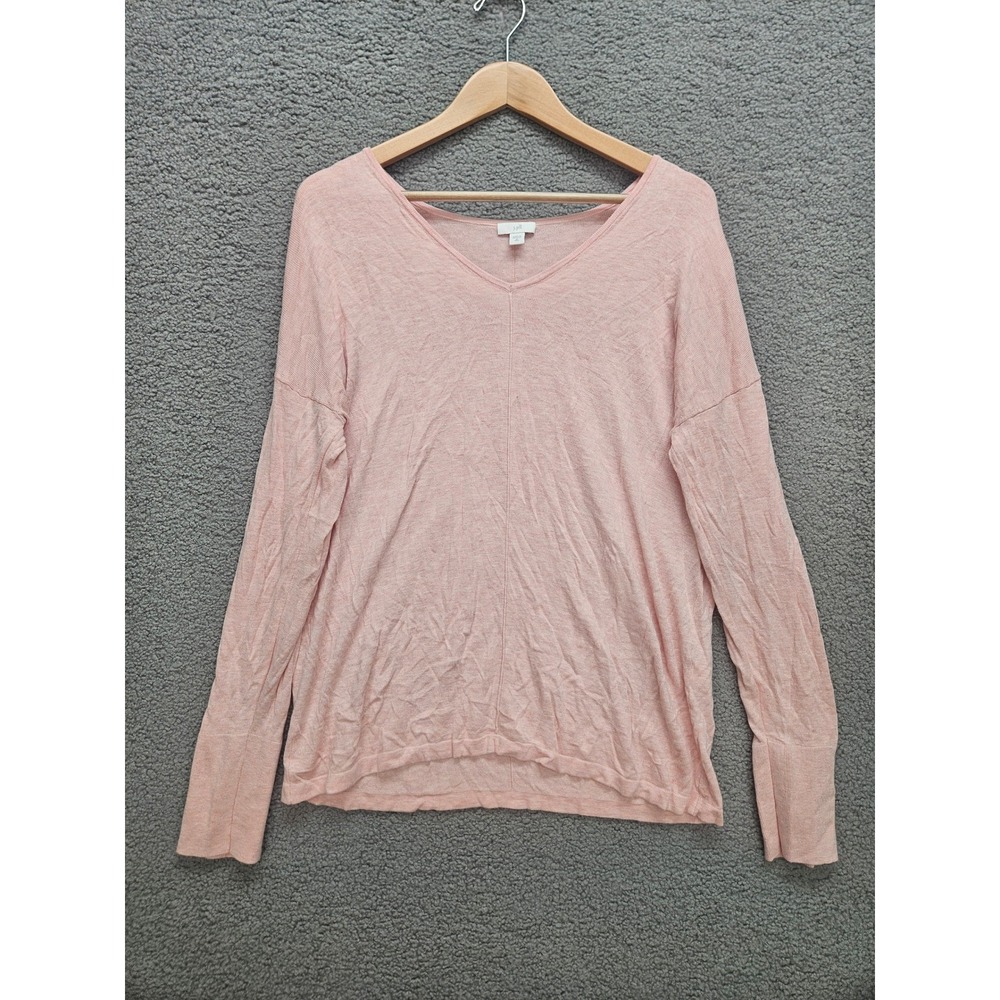 J. Jill V-Neck Sweater M Tall Pink Organic Cotton Blend Drop Shoulder Pullover